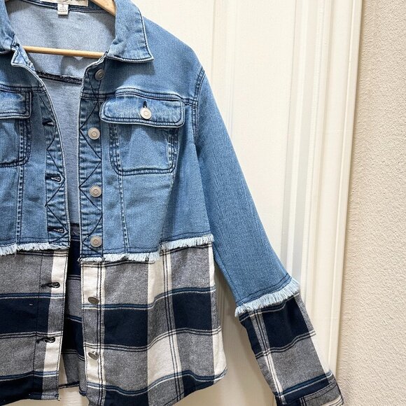 EST. 1946 Denim Jean Flannel Jacket Women's Size S Boho Prairie Cottagecore - Picture 5 of 13
